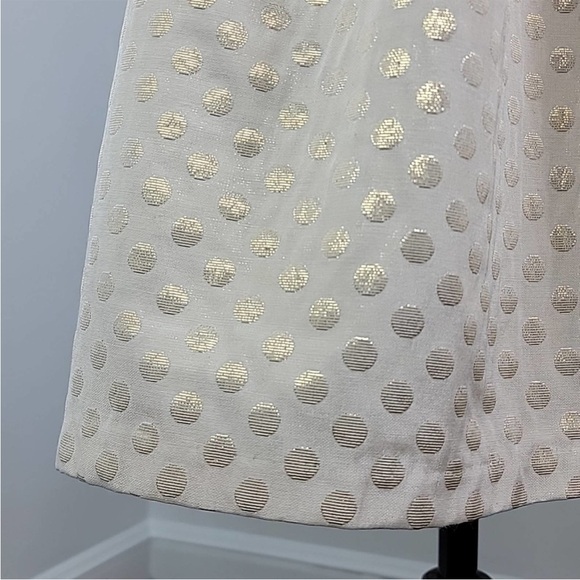 Anthropologie Quillaree Metallic Gold Jacquard Polka Dot Cream A-line Dress 4 - Picture 12 of 14